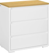 HOMCOM Comodă Depozitare, 3 Sertare, Mobilier Dormitor/Cameră de Zi, Alb/Lemn Natural | Aosom Romania