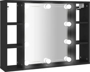 vidaXL Dulap cu oglindă și LED, negru, 76x15x55 cm