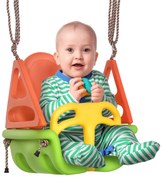 Outsunny 3-in-1 Leagăn pentru Copii, Centură de Siguranță, Sfori Reglabile, pentru Interior și Exterior, verde, 48 x 34 x 180 cm | Aosom Romania