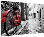 Tablou - Bicicleta roșie pe o stradă pavată (90x60 cm)
