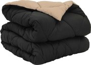 vidaXL Duvet complet pe tot parcursul anului Negru și Taupe Microfibră