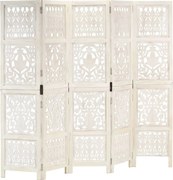 vidaXL Paravan cameră sculptat manual 5 panouri alb 200x165 cm mango