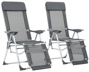 vidaXL Scaune camping pliante cu suport picioare 2 buc. gri textilenă