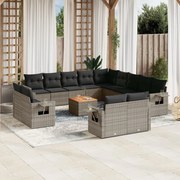 vidaXL Set mobilier de grădină cu perne, 14 piese, gri, poliratan