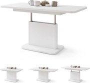Mazzoni ASTON MINI-Z Alb Mat - MĂSUȚĂ DE CAFEA MODERNĂ EXTENSIBILĂ REGLABILĂ PE ÎNĂLȚIME MASĂ TRANSFORMABILĂ