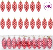 vidaXL Minge din con de brad de Crăciun 40 pcs Roșu Plastic