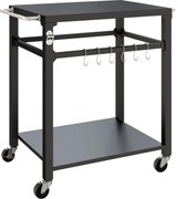 Outsunny Servantă de grădină cărucior de grătar pe roți cu cârlige, mânere, roți blocabile, 90,5x55x88 cm, negru | Aosom Romania