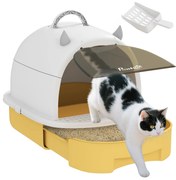 PawHut Casa de toaletă pentru pisici cutie de nisip închisă pentru pisici mâner de transport ușă transparentă 40,5 x 52 x 39 cm galben | Aosom Romania