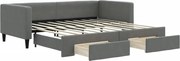 vidaXL Pat de zi cu extensie și sertare, gri închis, 90x190cm, textil