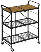HOMCOM Cărucior de bucătărie pliabil, stil industrial, 3 rafturi, 4 roți, maro negru | Aosom Romania