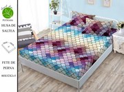 Husa de pat cu elastic 180x200 din Bumbac Finet + 2 Fete de Perna - Geometric Mermaid