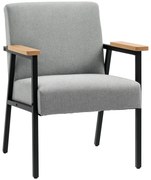 HOMCOM Fotoliu de accent în design scandinav, fotoliu de repaus, fotoliu de accent, aspect de in, lemn de cauciuc, Gri + Negru + Maro | Aosom Romania