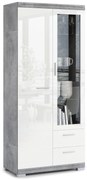 Mazzoni Comodă înaltă SIMPLE KWD2SZ2 Beton Millennium/Alb Luciu - VITRINĂ LIVING DULAP CU RAFTURI