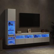 vidaXL Unități de perete TV cu LED-uri, 4 piese, alb, lemn prelucrat