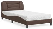 vidaXL Pat cu saltea, maro, 100x200 cm, piele ecologică
