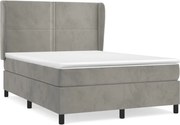 vidaXL Pat box spring cu saltea, gri deschis, 140x200 cm, catifea