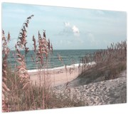 Tablou pe sticlă - Plaja roz (70x50 cm)