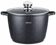 Oală cu capac 24 cm, 6.2L – Kinghoff KH 1598, cu strat antiaderent marmură, neagră, compatibilă cu toate plitele