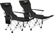 Outsunny Set de 2 Scaune de Camping Pliabile cu Suport pentru Picioare Detașabil, 82x100x88 cm, Negru | Aosom Romania