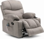 Fotoliu Masaj, Incalzire, rabatabil, sezut cu arcuri metalice, suport picioare extensibil, Catifea, Gri