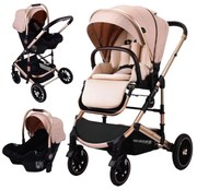 Carucior 3 in 1 reversibil si pliabil cu geanta inclusa si scoica auto, 0-36 luni, Crem - CPC-60-crem