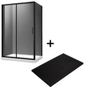 Set cabina dus neagra cu usa culisanta 120x90 cm plus cadita dus compozit Deante, Correo