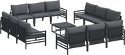 vidaXL Set de canapele pentru grădină cu pernă 13 pcs Negru Oțel