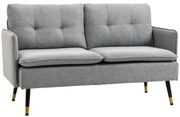 HOMCOM Canapea cu 2 Locuri din Material Textil cu Perne Capitonate, Canapea Modernă cu 2 Locuri cu Picioare din Oțel 139x68x80cm, Gri | Aosom Romania