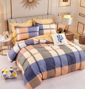 Lenjerie Pat Dublu din Bumbac Tip Finet, cu Elastic, 6 Piese - Carouri Colorate