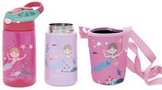 Set 3 in 1 recipient din tritan cu pai 500 ml, termos otel inoxidabil 350 ml, cu capac,maner, husa neopren si bretea transport Olmitos Mermaid