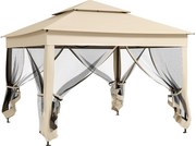 Outsunny Tonelă de grădină pop-up pliabilă 3 x 3 m metal poliester impermeabil anti-UV plase de țânțari sac de transport crem | Aosom Romania