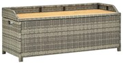 vidaXL Bancă de depozitare pentru grădină, gri, 120 cm, poliratan