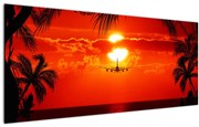 Tablou - apus de soare cu avion (120x50 cm)