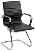 Scaun vizitator negru OFF 806 din piele ecologică și cadrul cromat cu mânere metalice
