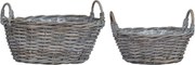 vidaXL Coș pentru plante cu depozitare 2 pcs Gri Ratan Lacak