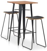 vidaXL Set mobilier de bar, 3 piese, negru, oțel