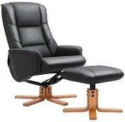 HOMCOM Relaxsessel cu Hocker, Funcție de culcare, Piele ecologică, până la 150 kg, 71 x 84 x 102 cm, Negru | Aosom Romania