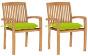 vidaXL Scaune de grădină cu perne verde aprins, 2 buc., lemn masiv tec