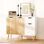 HOMCOM Dulap Multifuncțional cu Sertar și Uși, Stil Nordic, pentru Dormitor sau Living, Alb și Culoare Lemn | Aosom Romania