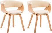 vidaXL Scaune de bucătărie, 2 buc, crem, lemn curbat & piele ecologică