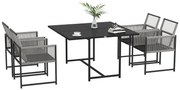 Outsunny Salon de grădină set masă și scaune cu 1 masă de dining și 4 scaune spătar pliabil tavă sticlă securizată | Aosom Romania
