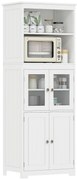 HOMCOM Dulap Camara Bucătărie, 2 Rafturi Deschise, 2 Dulapuri cu Uși, MDF și Sticlă Securizată, 60x30x162 cm, Alb | Aosom Romania