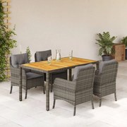 vidaXL Set mobilier de grădină cu perne, 5 piese, gri, poliratan