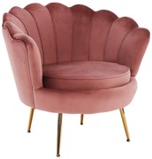 Fotoliu în stil Art-deco, catifea Velvet roz/crom auriu, NOBLIN