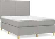 vidaXL Pat box spring cu saltea, gri deschis, 140x190 cm, textil