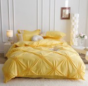Lenjerie Pat Dublu, Bumbac Soft Touch, 6 piese, cu Pliuri Brodate - Galben