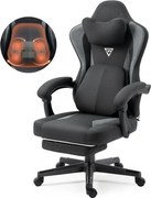 ErgoRelax Pro JD– Scaun Gaming Ergonomic, Masaj Lombar si Incalzire, Spătar Rabatabil 155°, Suport picioare, Material textil, Negru/Gri