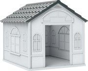 PawHut Cușcă pentru Câini din PP Impermeabil cu Acoperiș Inclinat și Ușă de Intrare, 65x75.7x63 cm, Gri | Aosom Romania