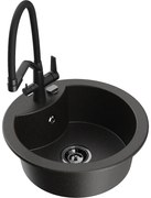 Mexen Diego chiuvetă de granit cu 1 compartiment și baterie de bucătărie Duo, negru/auriu metalic - 6512-75-671701-70-B