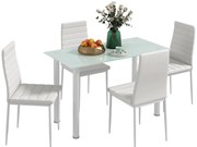HOMCOM Grup de Masă 5 piese Sitzgruppe Masă cu 4 scaune, design modern, masă din sticlă, Alb | Aosom Romania